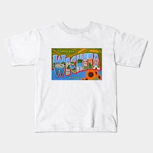 Greetings from Wichita Kansas - Vintage Large Letter Postcard Kids T-Shirt